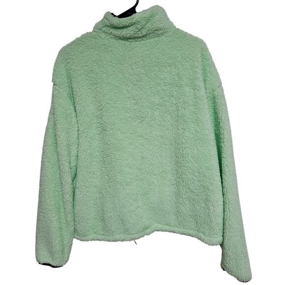 Sherpa Fleece Pullover Jacket Womens Size XL Mint Green Half Zip Kangaroo Pocket - Picture 2 of 3